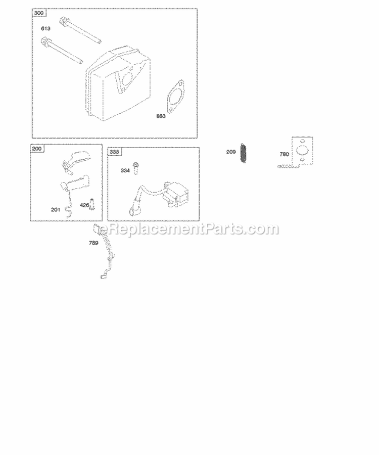 Governor Spring Ignition Muffler Diagram and Parts List for 084233-0199-E8  Briggs and Stratton Engine
